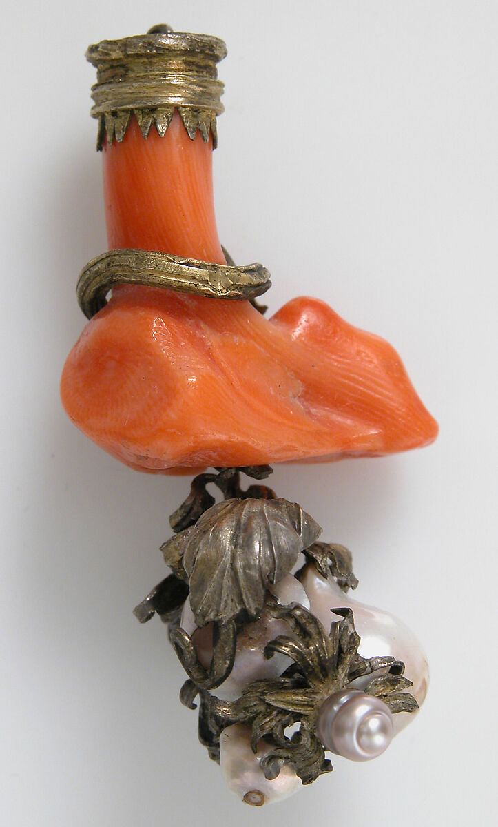 Pendant Jewel, Coral, gold, silver-gilt, pearl, German or Spanish