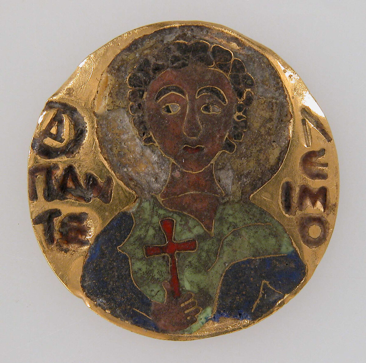 Roundel of Saint Panteleimon, Cloisonné enamel, gold (?), Byzantine 