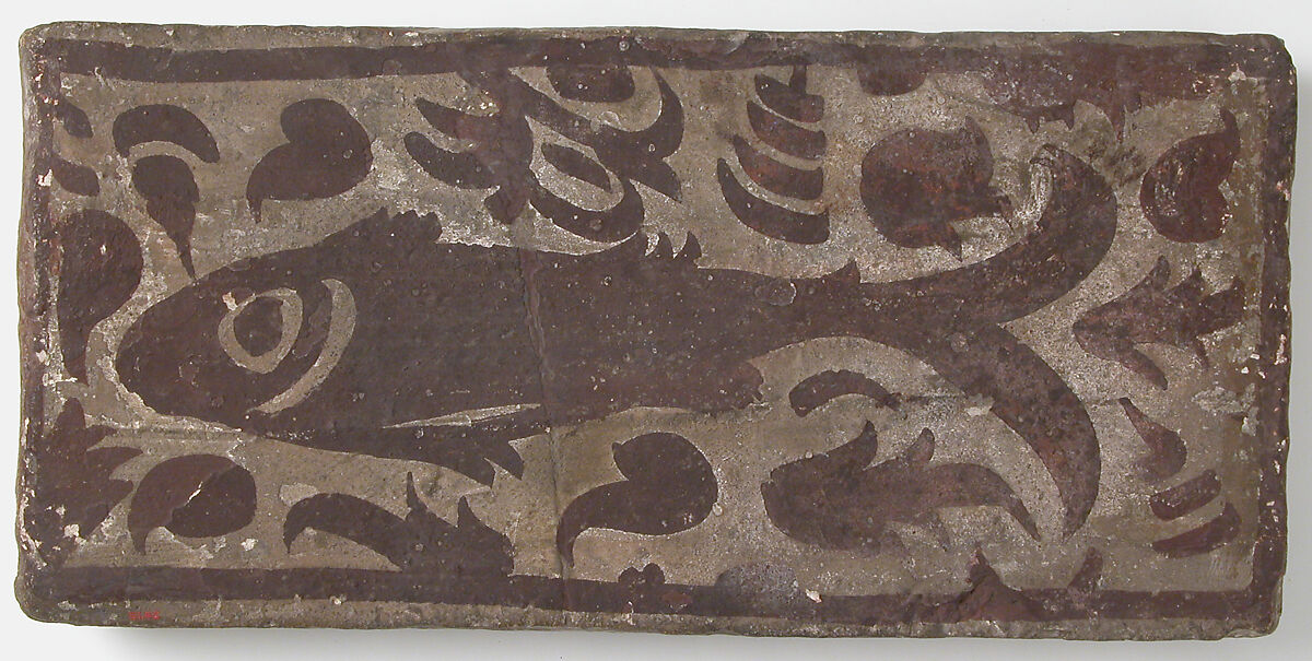 Ceiling Tile with Fish, Earthenware with slip decoration and paint, Spanish 
