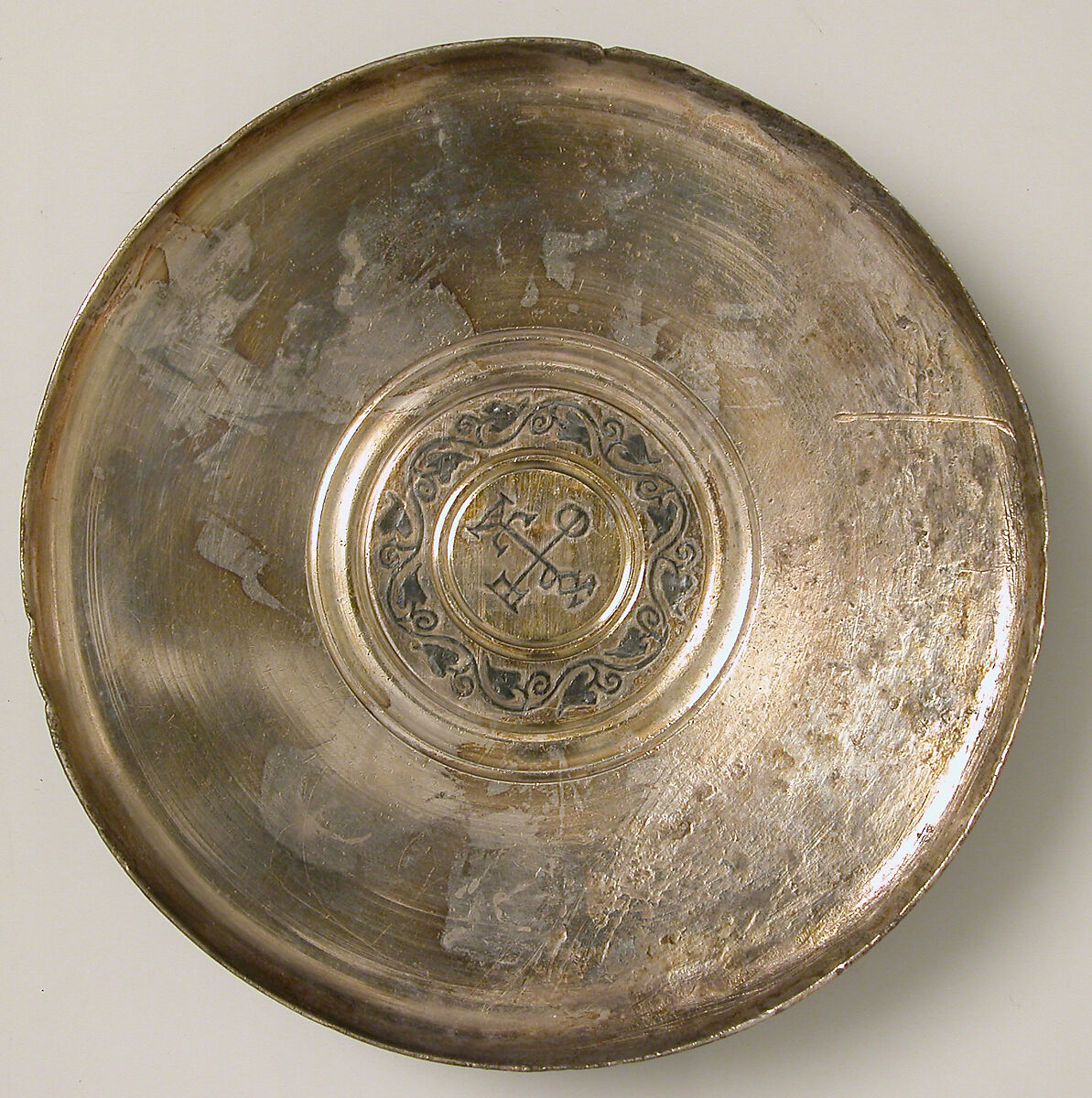 Plate with Monogram, Silver, niello, Byzantine
