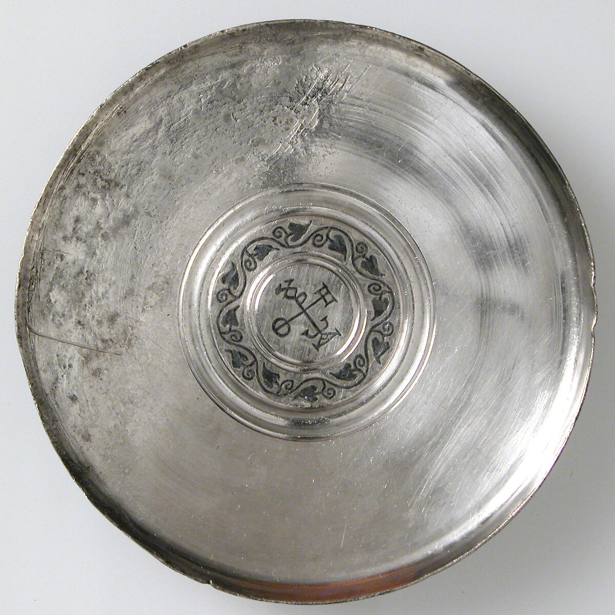 Plate with Monogram, Silver, niello, Byzantine 