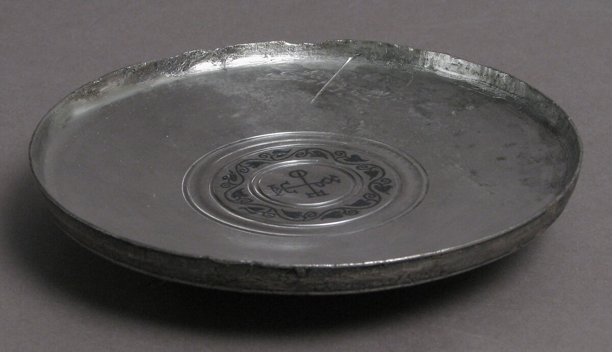 Plate with Monogram, Silver, niello, Byzantine
