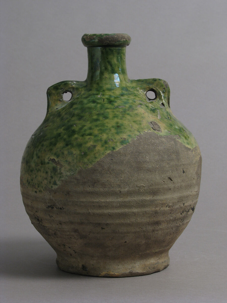 Flask, Partially glazed earthenware, British 