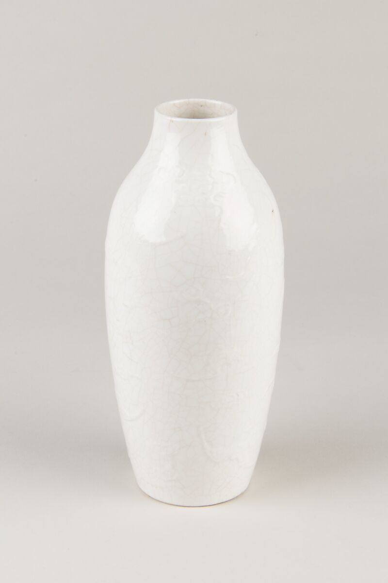Vase, Porcelain with low-relief decoration under crackled white glaze (Jingdezhen ware), China 