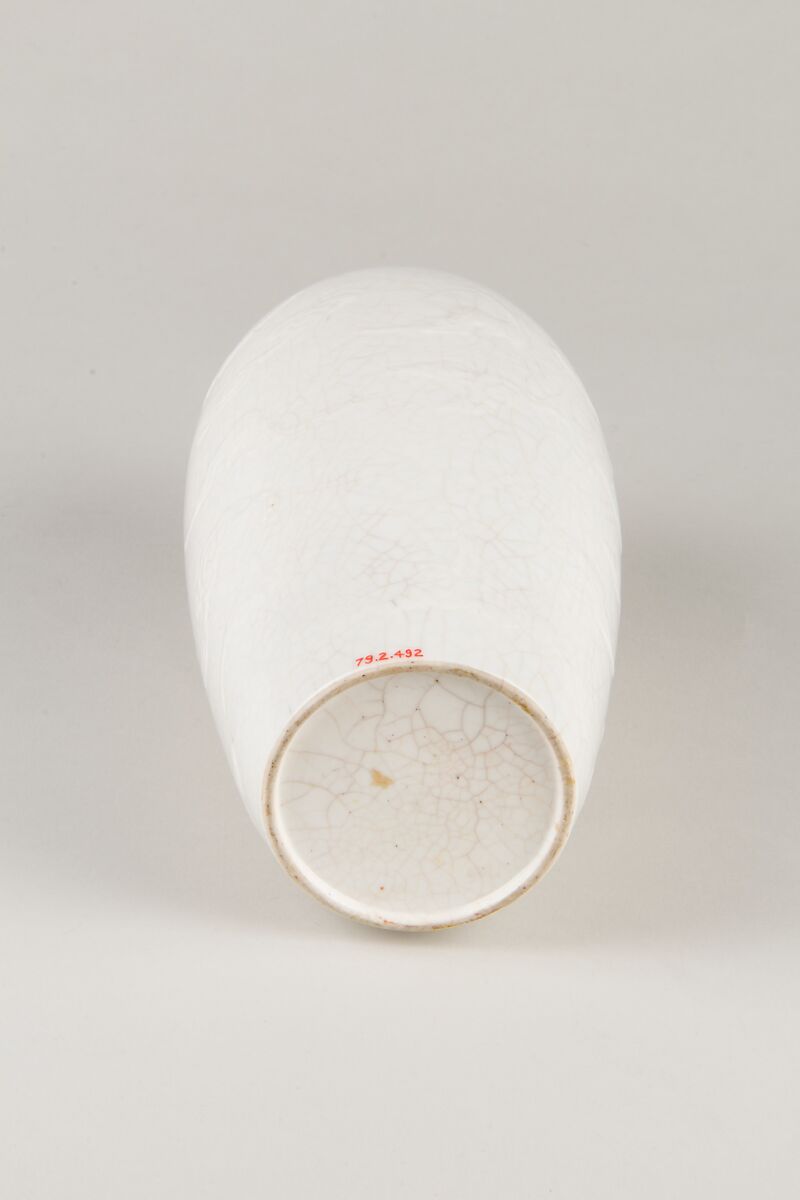 Vase, Porcelain with low-relief decoration under crackled white glaze (Jingdezhen ware), China