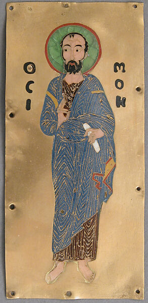 Plaque with Saint Simon, Cloisonné enamel, gold, Byzantine 