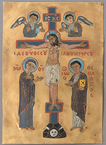 Plaque with the Crucifixion, Cloisonné enamel, gold, Byzantine 