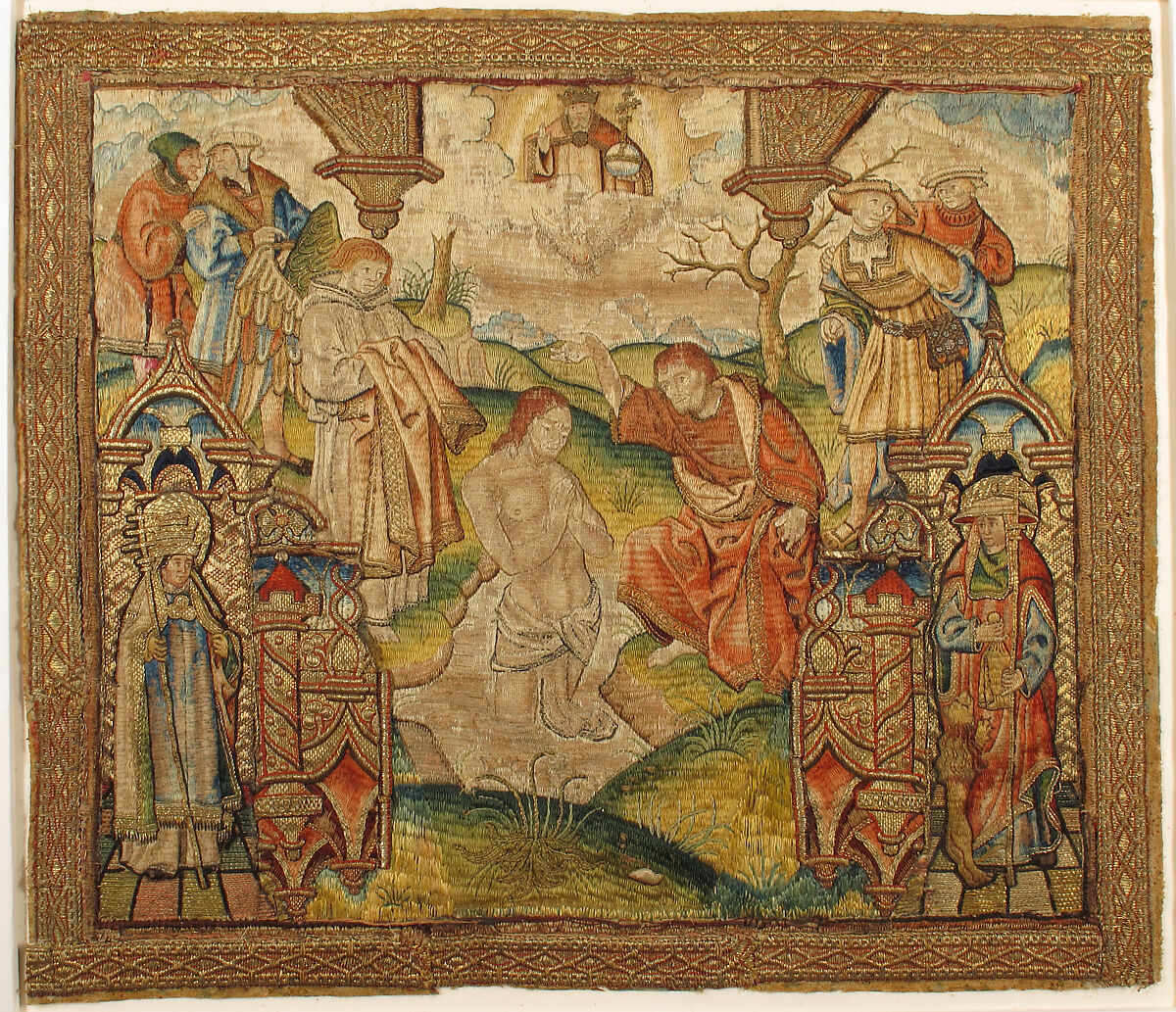 Baptism of Christ, Silk and metal thread on canvas(?), South Netherlandish 