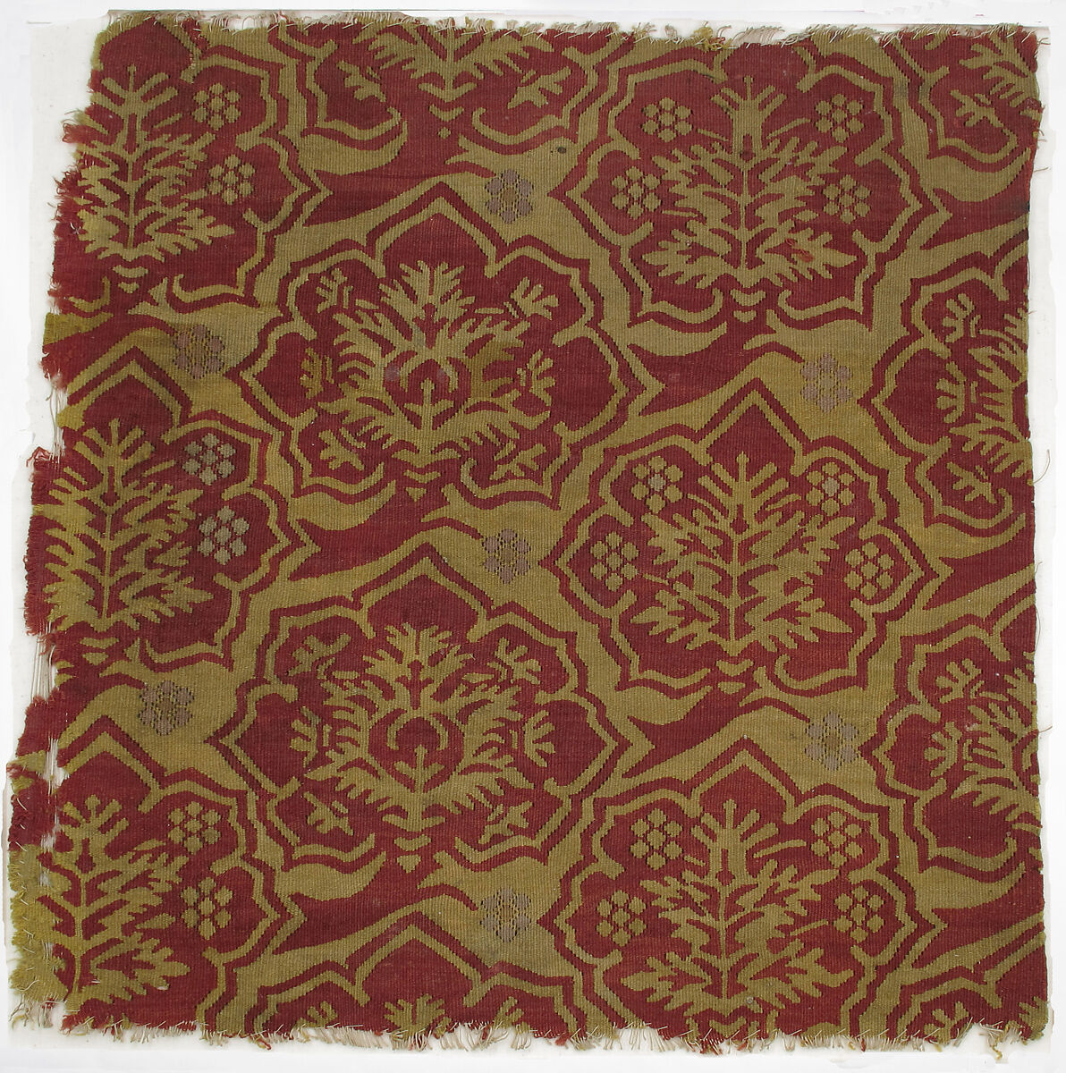 Fragment with a Simulated Silk Textile Pattern, Linen warp, wool wefts, Upper Rhenish 