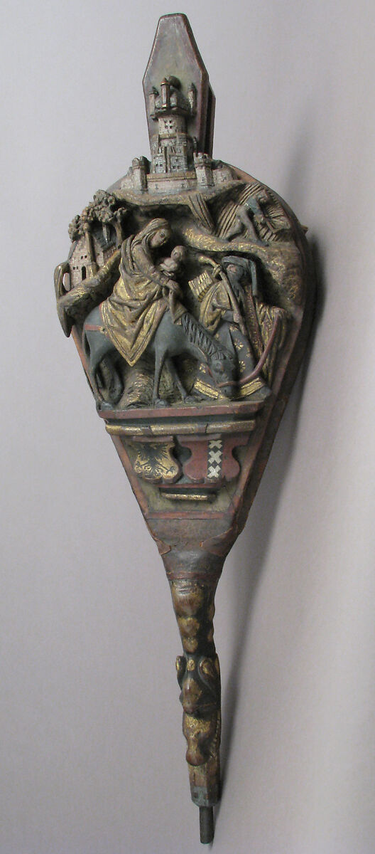 Bellows with the Flight into Egypt, Oak, leather, polychromy, gilding, Netherlandish