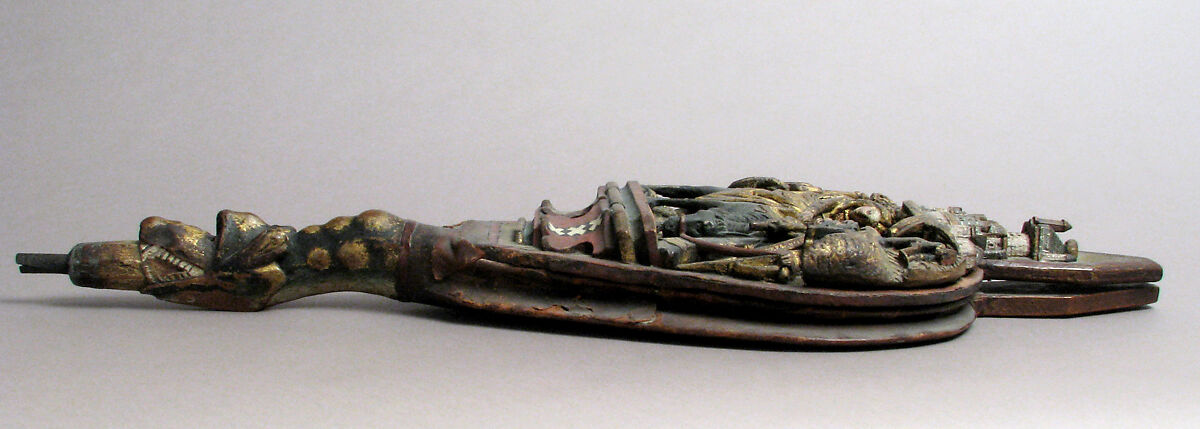 Bellows with the Flight into Egypt, Oak, leather, polychromy, gilding, Netherlandish