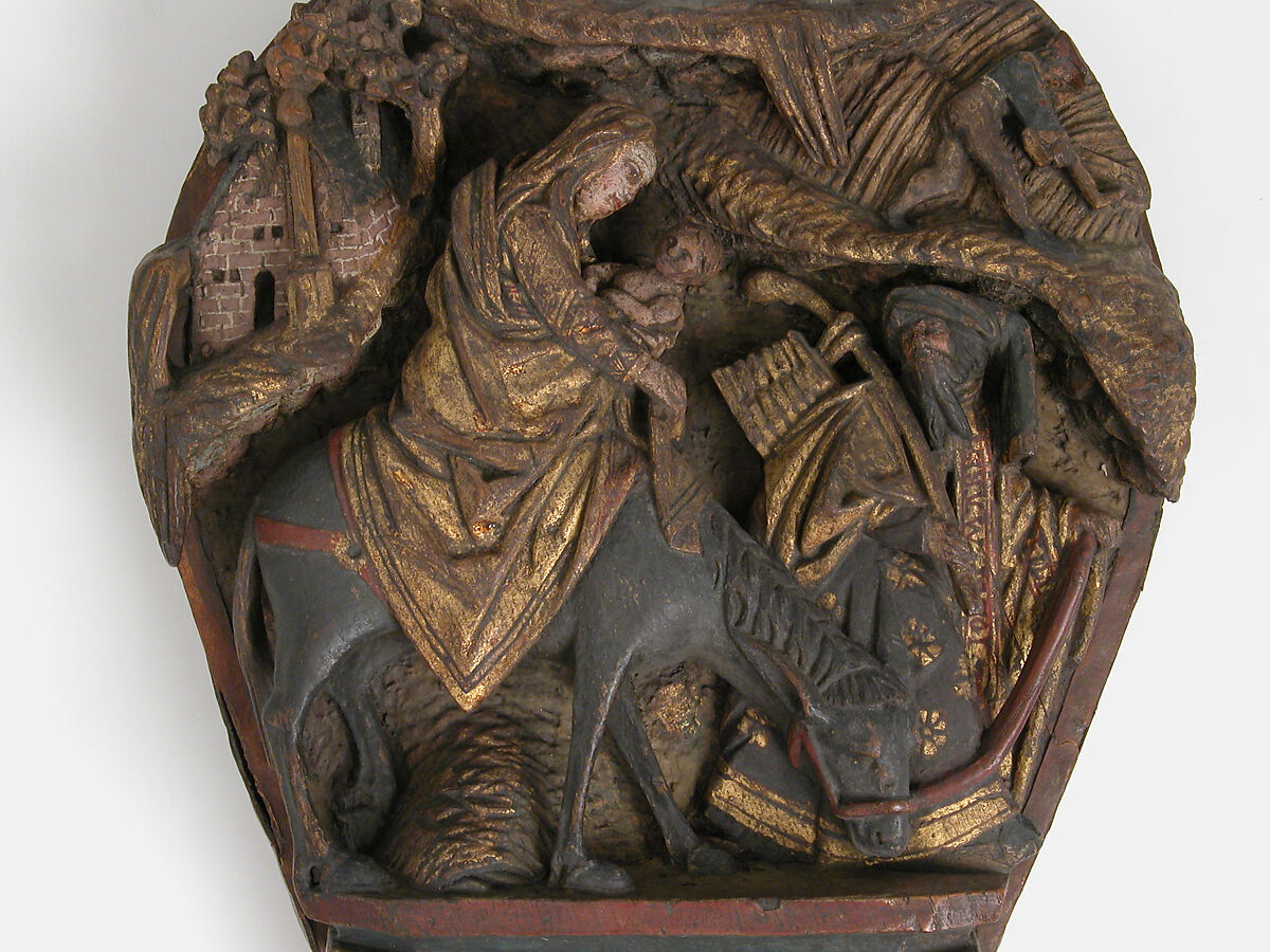 Bellows with the Flight into Egypt, Oak, leather, polychromy, gilding, Netherlandish