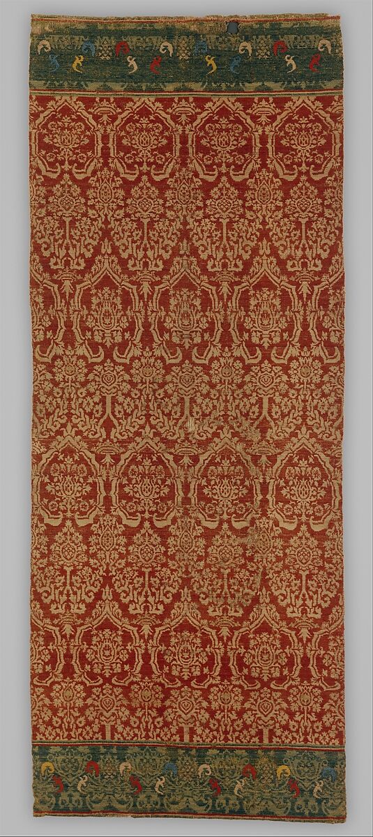Wall Hanging, with Pomegranate Pattern, Compound twill weave, brocaded.  Wool, linen, and metallic thread, German