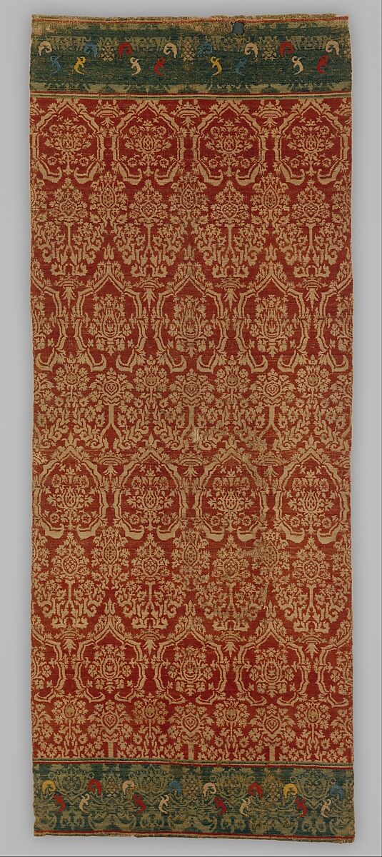 Wall Hanging, with Pomegranate Pattern, Compound twill weave, brocaded.  Wool, linen, and metallic thread, German 