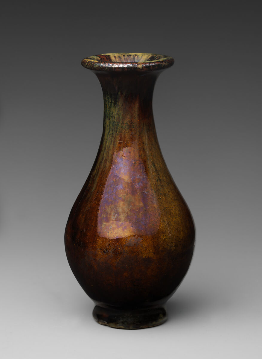 Vase, Clay covered with a transparent  glaze, splashed with green (Kyoto ware), Japan