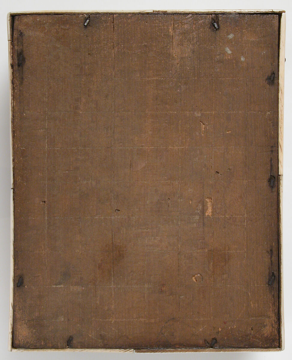 Game Box, Bone, traces of gilding and paint over wooden core with red silk  interior, metal mounts, French