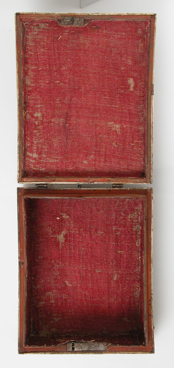 Game Box, Bone, traces of gilding and paint over wooden core with red silk  interior, metal mounts, French