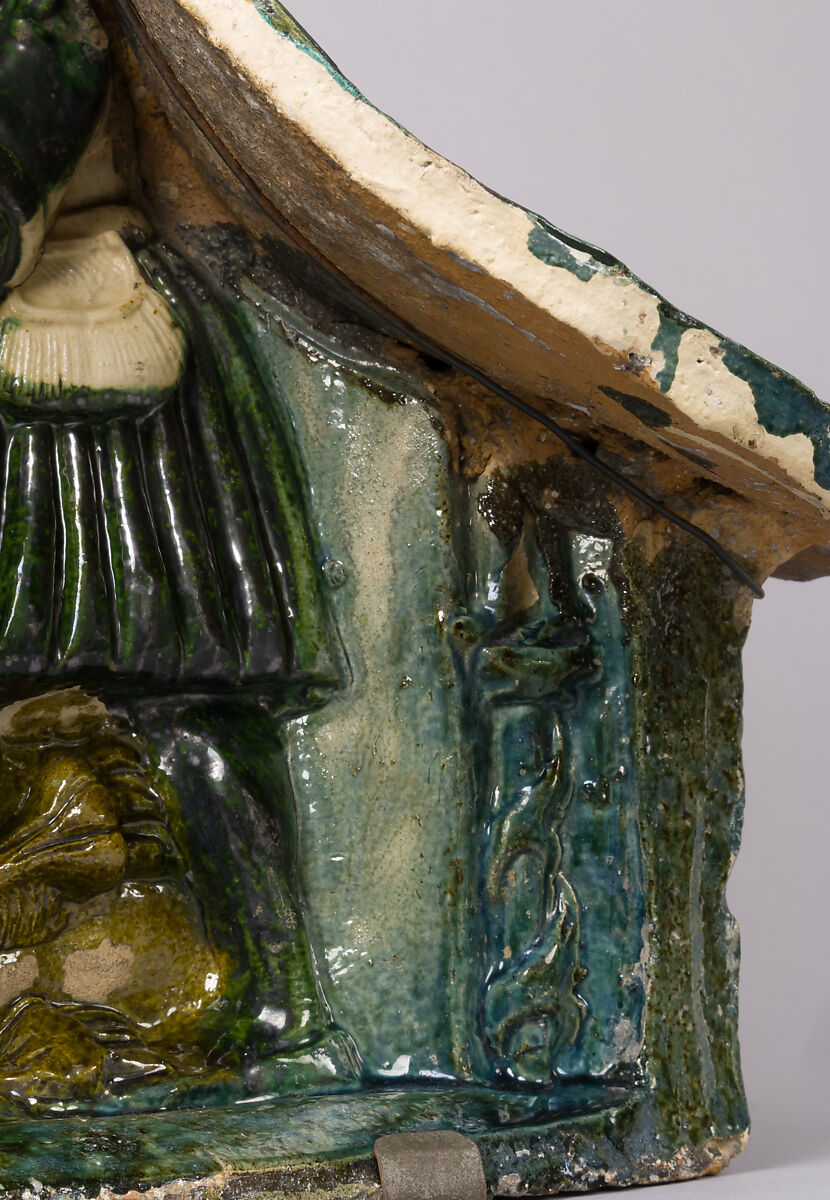 Stove Tile with Saint John the Evangelist and Samson, Buda Castle Workshop, Earthenware, lead glaze, Hungarian