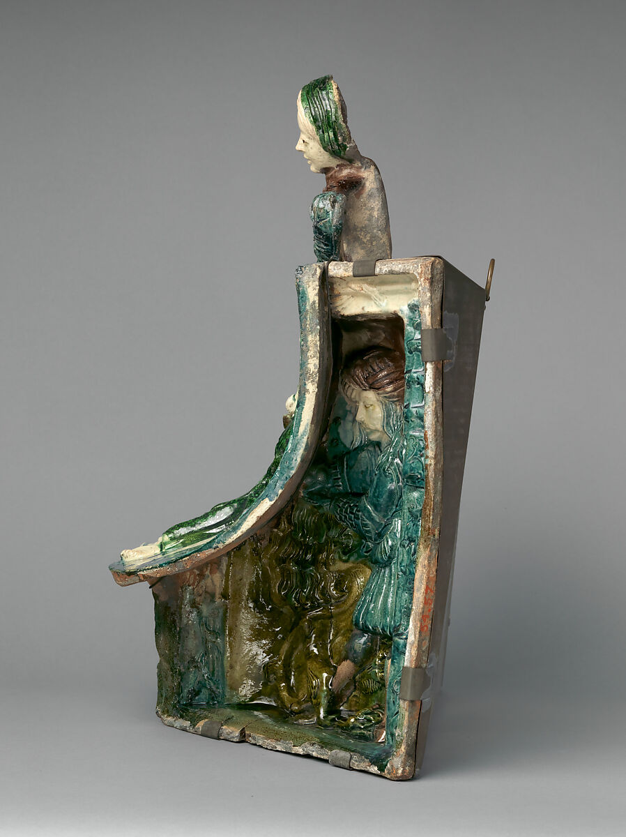 Stove Tile with Saint John the Evangelist and Samson, Buda Castle Workshop, Earthenware, lead glaze, Hungarian