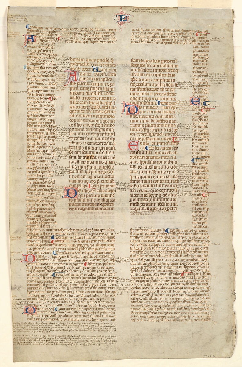 Manuscript Leaf with Marriage Scene, from Decretals of Gregory IX, Tempera, ink, and gold on parchment, Italian