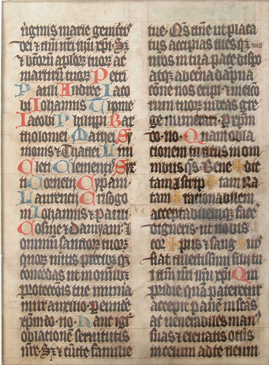 Manuscript Leaf with the Holy Trinity in an Initial T, from a Missal, Tempera,  ink, and gold on parchment, South German