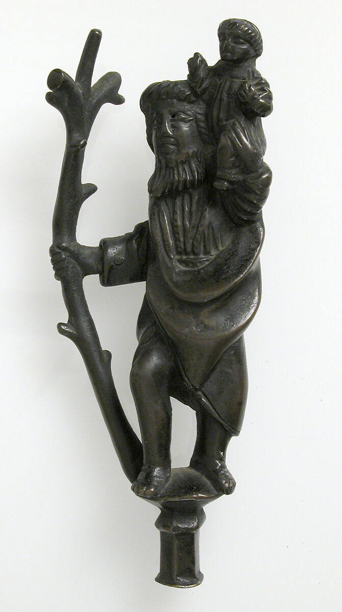 Mount, St. Christopher and Christ Child, Copper alloy, German or South Netherlandish 