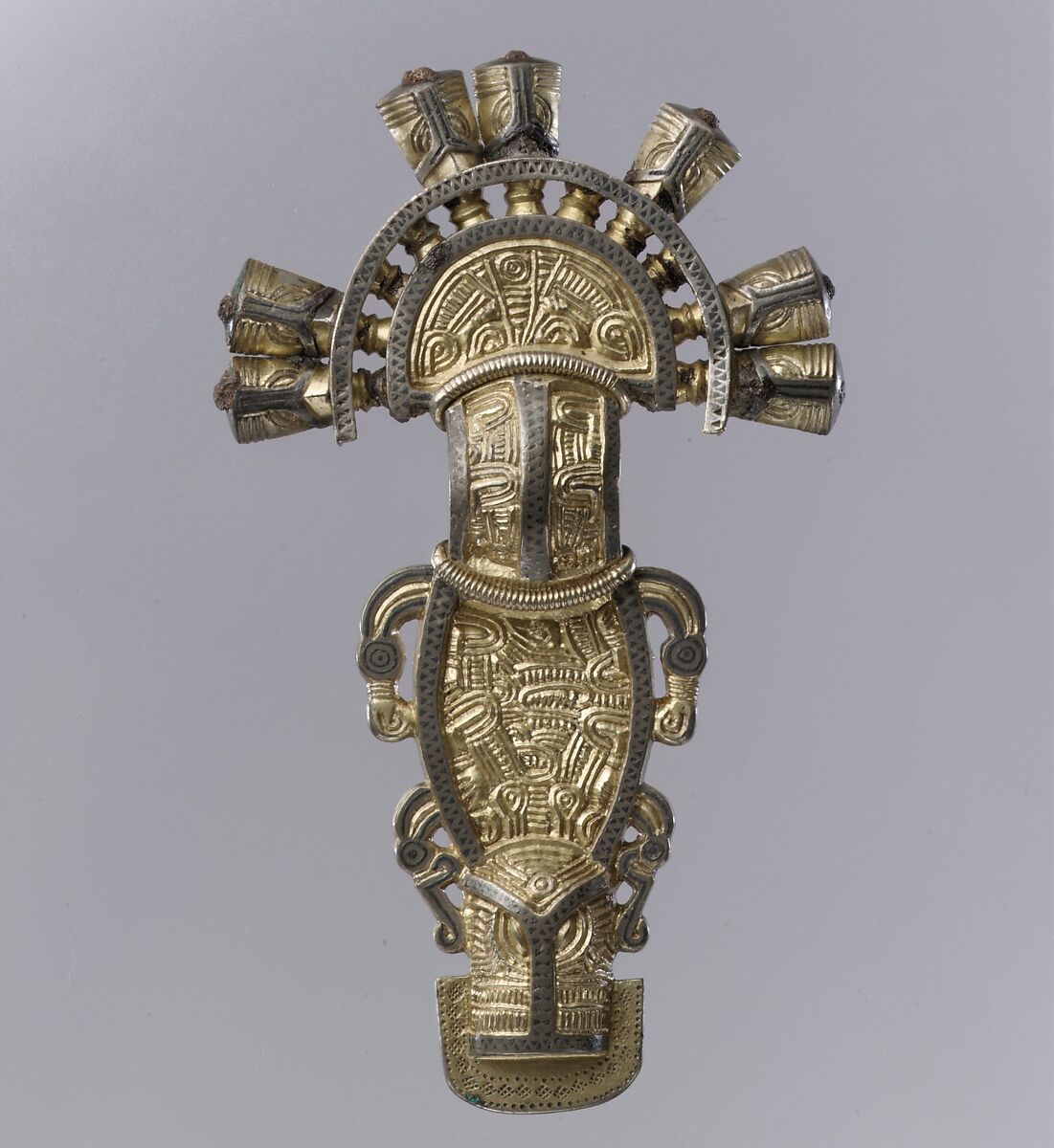 Bow Brooch, Silver-gilt, niello, Langobardic