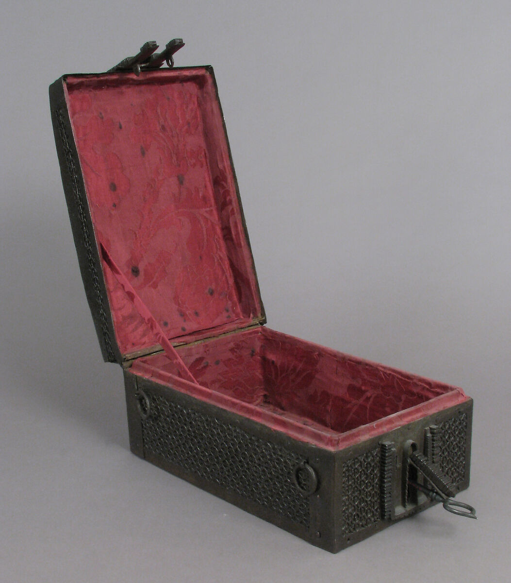 Coffret, Iron, wood core, textile interior, European