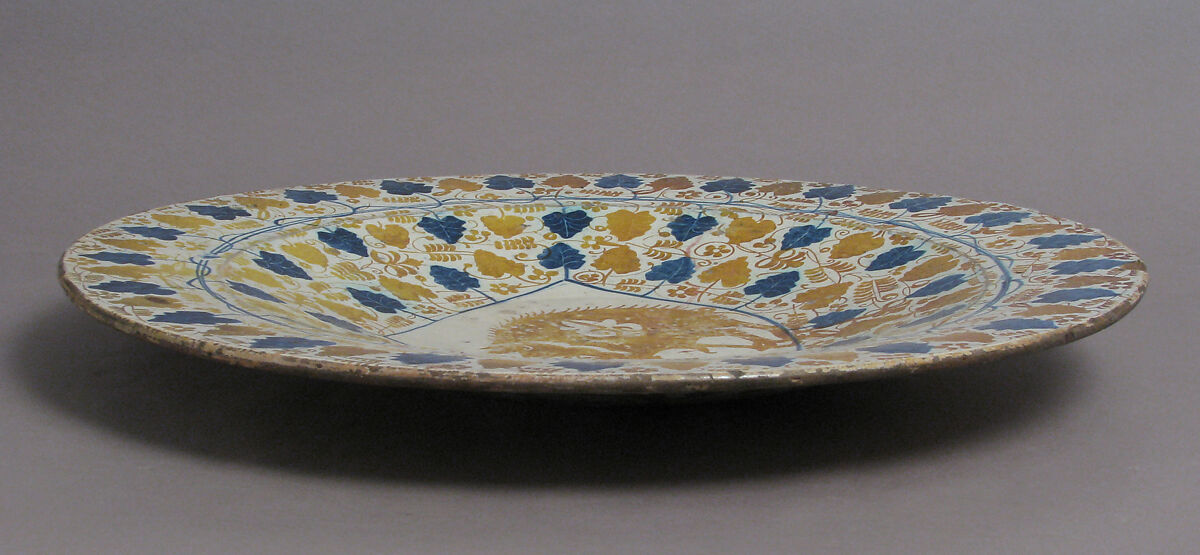 Plate, Tin-glazed earthenware, Spanish