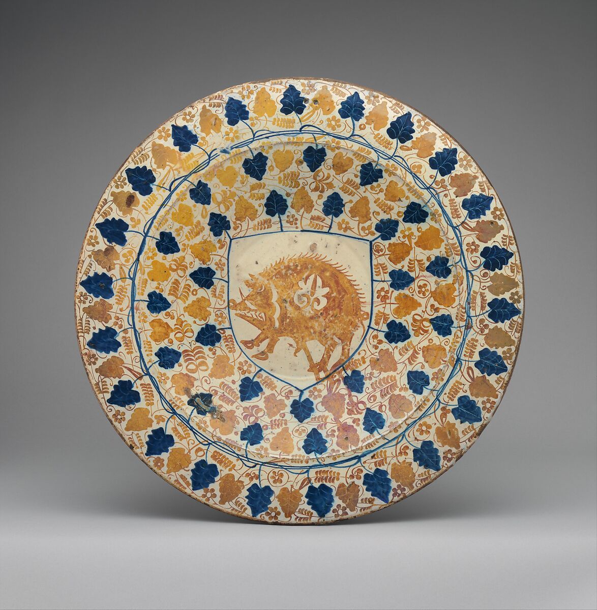 Plate, Tin-glazed earthenware, Spanish 