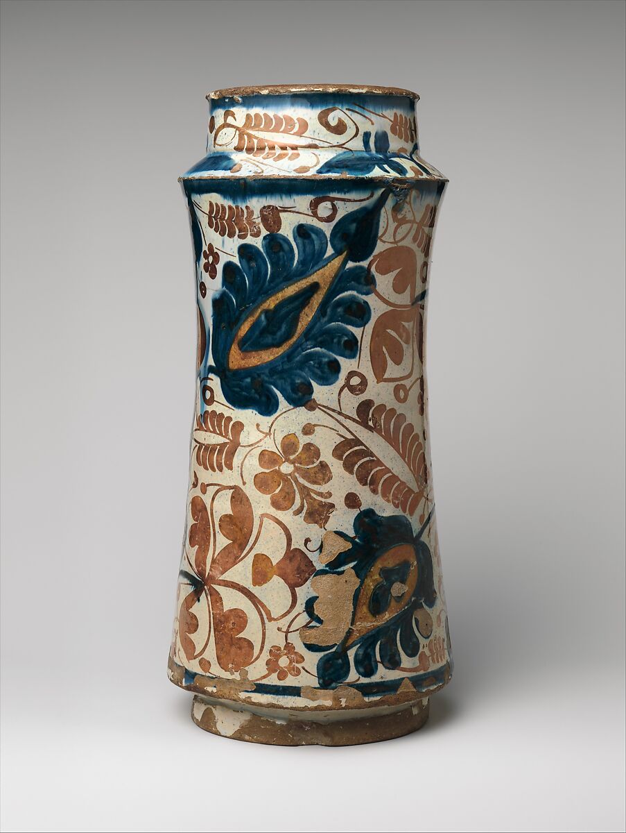 Pharmacy Jar, Tin-glazed earthenware, Spanish