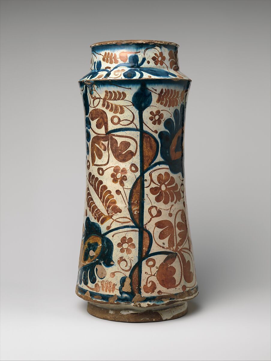 Pharmacy Jar, Tin-glazed earthenware, Spanish 