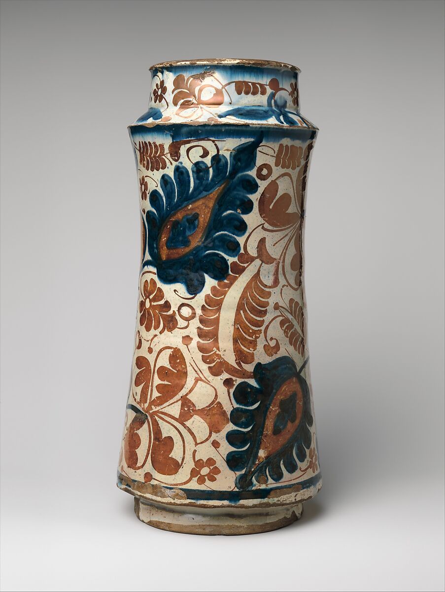 Pharmacy Jar, Tin-glazed earthenware, Spanish