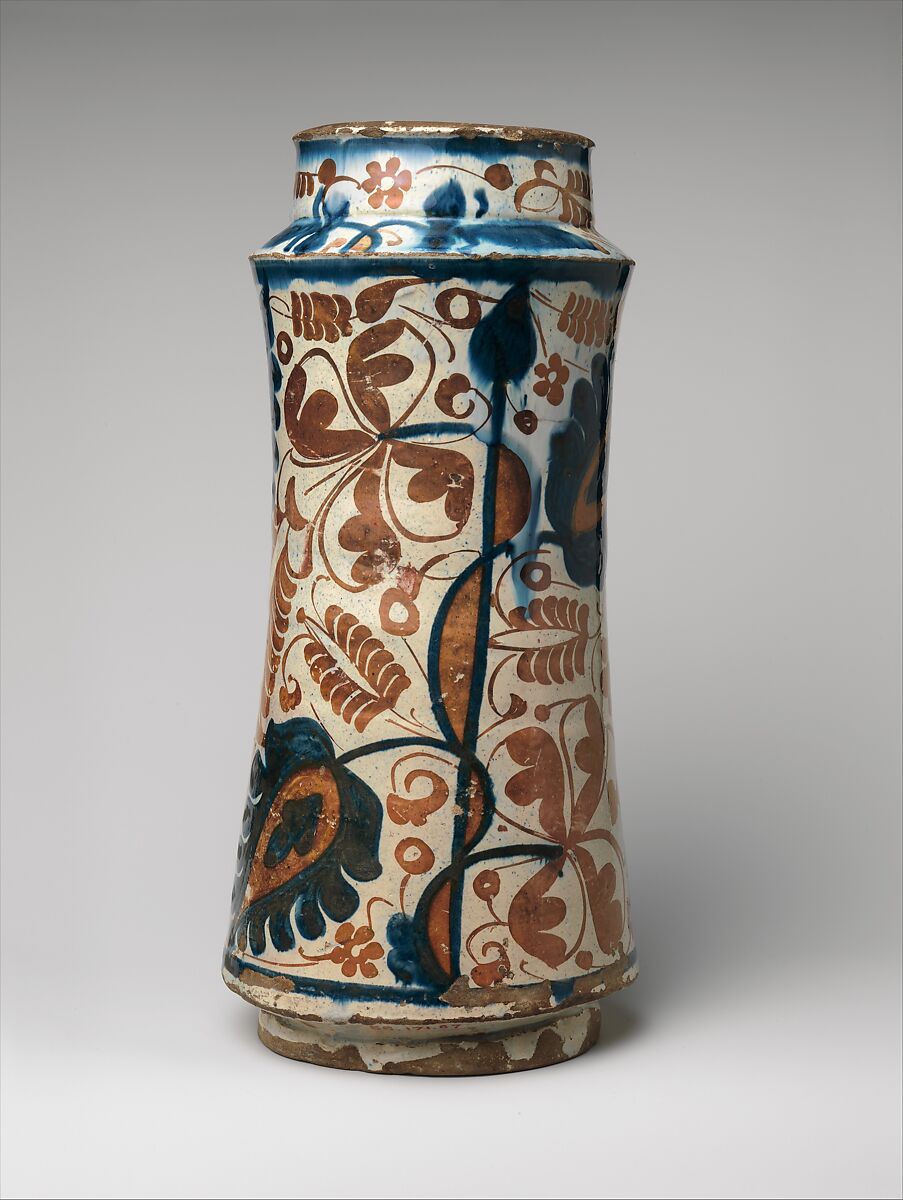 Pharmacy Jar, Tin-glazed earthenware, Spanish