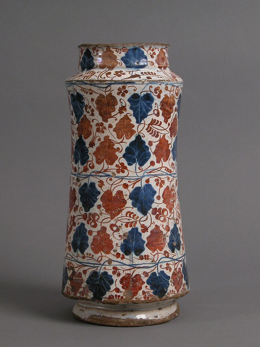 Pharmacy Jar, Tin-glazed earthenware, Spanish