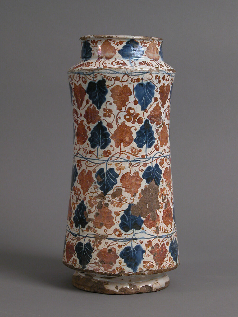 Pharmacy Jar, Tin-glazed earthenware, Spanish