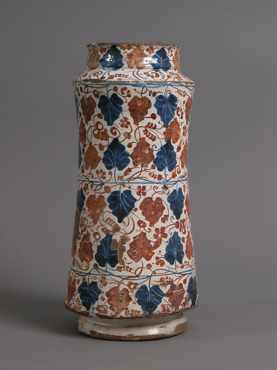 Pharmacy Jar, Tin-glazed earthenware, Spanish
