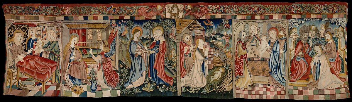 Scenes from the Life of the Virgin, Linen warp; wool, linen, silk, silver, and gilt wefts;  wool pile yarns, Upper Rhenish