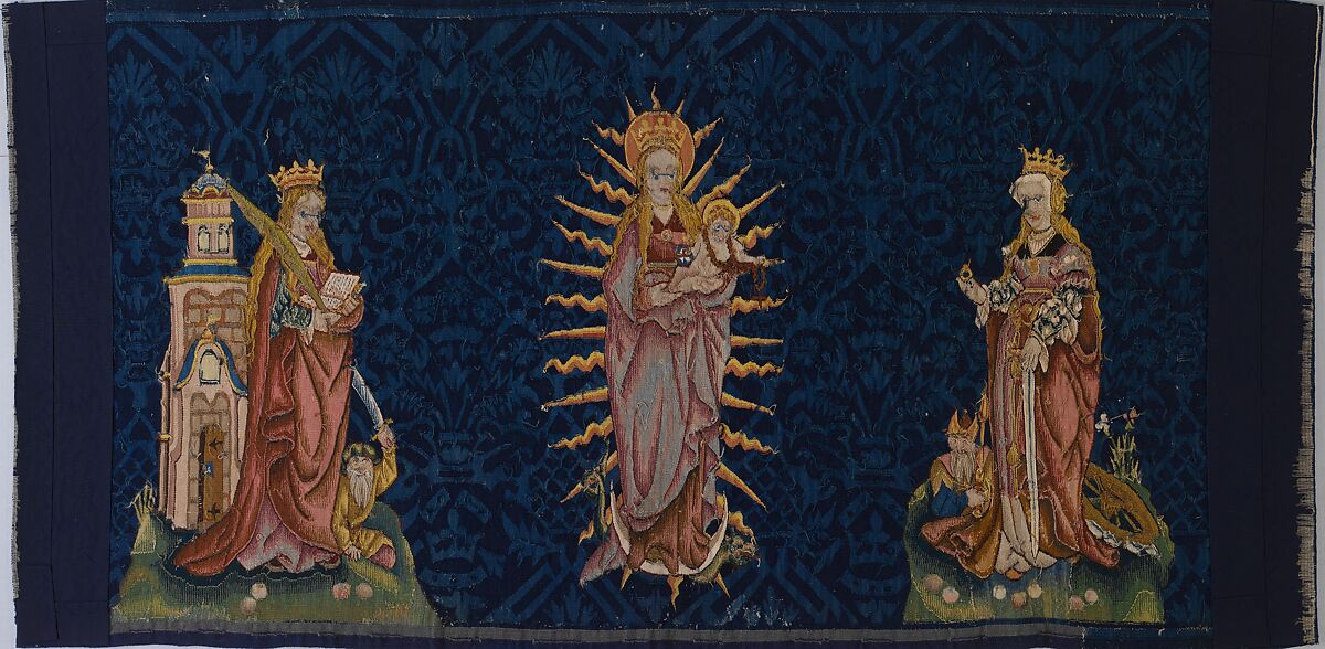 The Virgin of The Apocalypse with Saint Catherine and Saint Barbara, Wool warp;  wool wefts, South Netherlandish