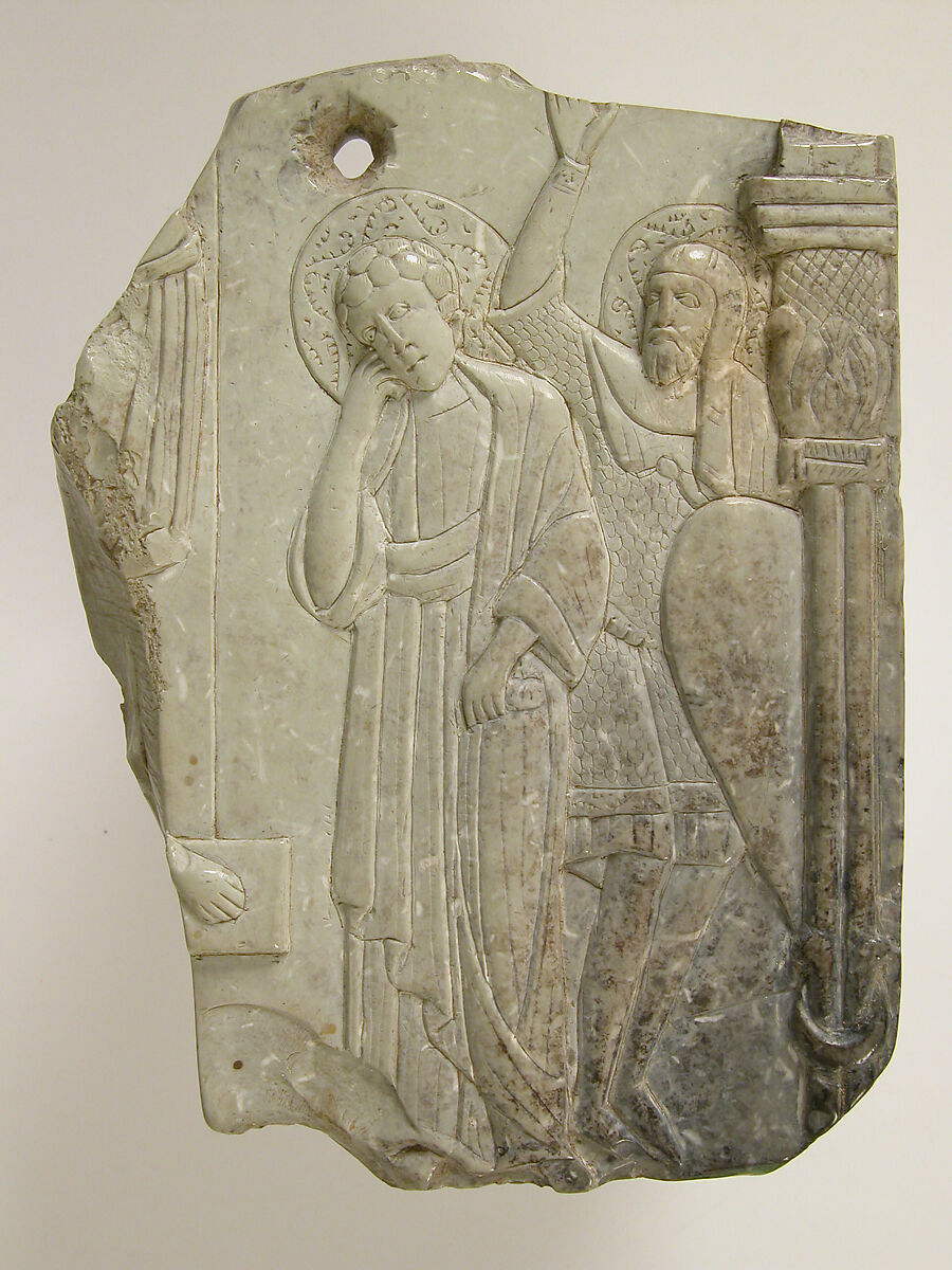 Fragment of an Icon with the Crucifixion, Steatite (gray-green), Byzantine 