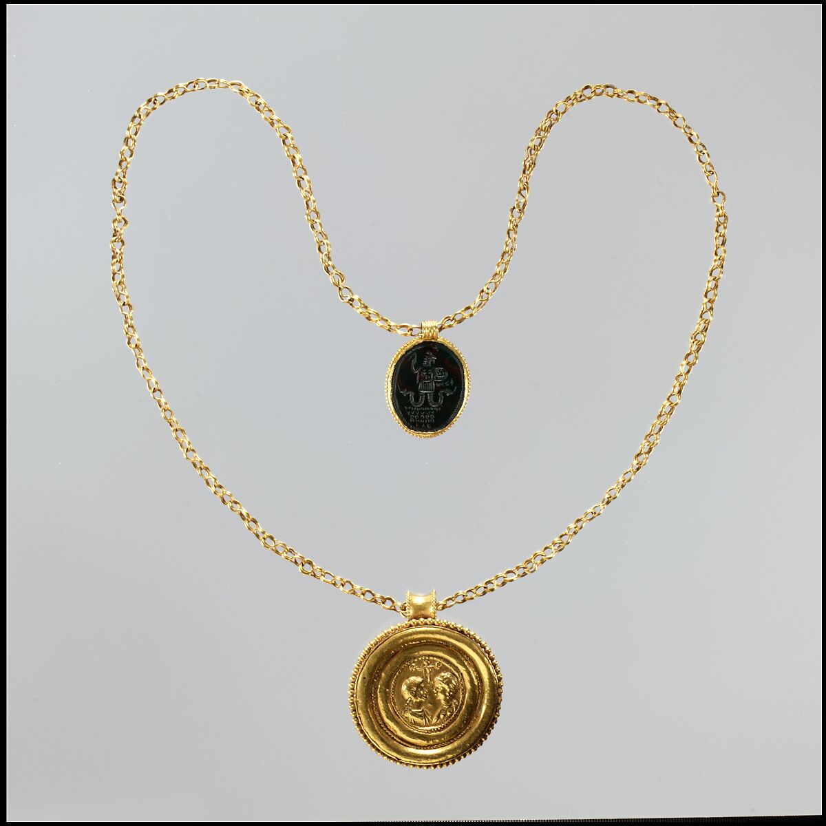 Necklace with Gold Marriage Medallion and Hematite Amulet, Gold, hematite, Byzantine 