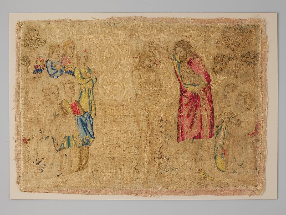 The baptism of Christ, Silk on linen, Italian 