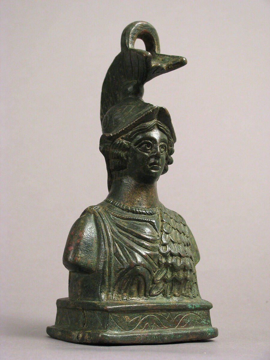 Steelyard Weight with the Bust of Athena, Copper alloy, filled with lead, Byzantine 