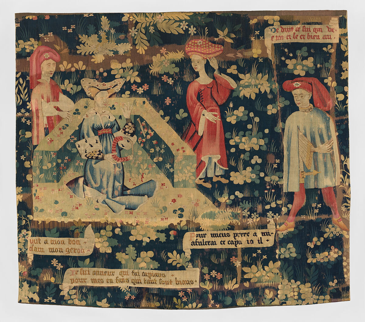 Honor Making a Chaplet of Roses, Wool warp, wool wefts, South Netherlandish