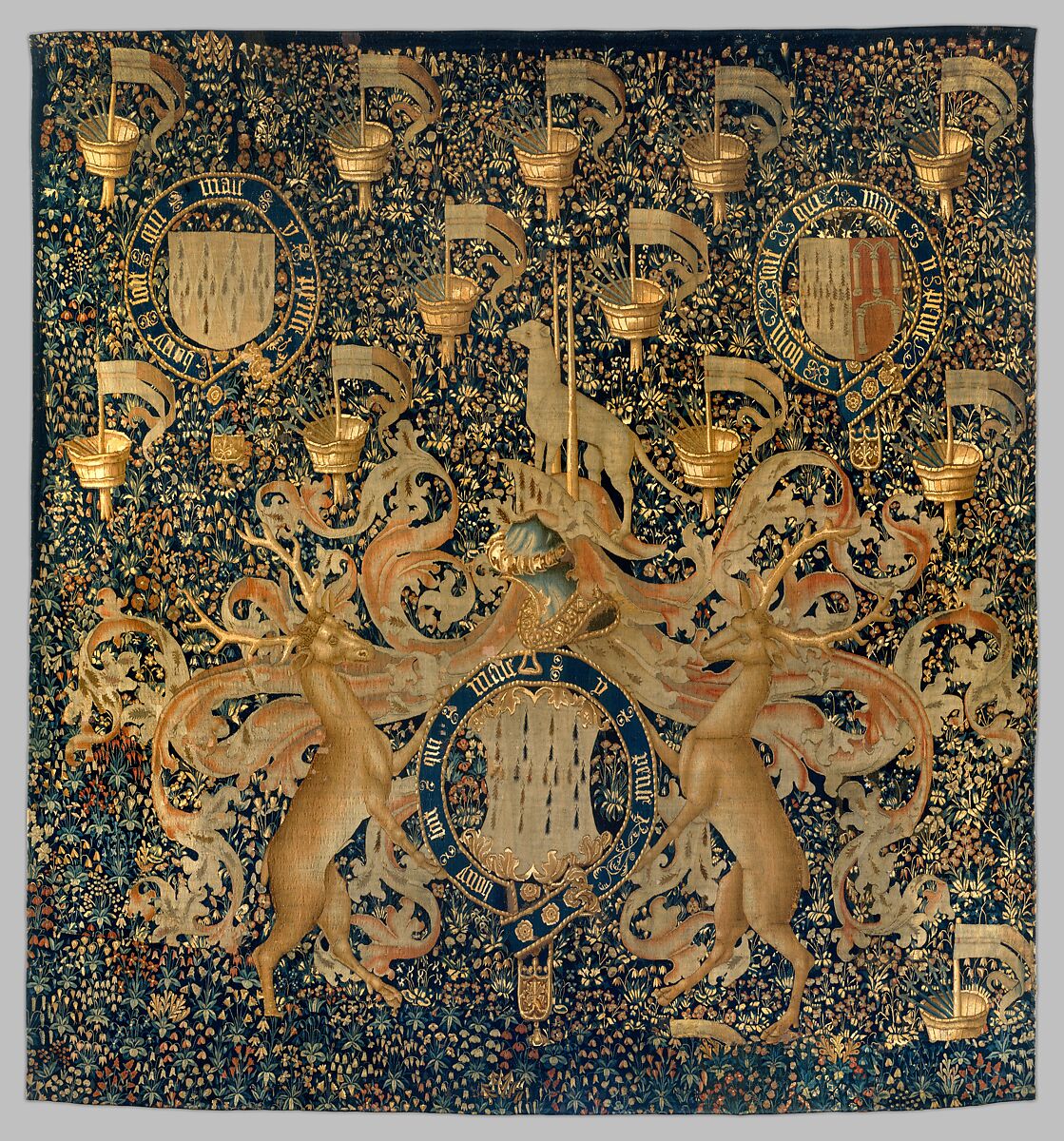 Tapestry with Armorial Bearings and Badges of John, Lord Dynham, Wool warp;  wool wefts with a few silk wefts, South Netherlandish