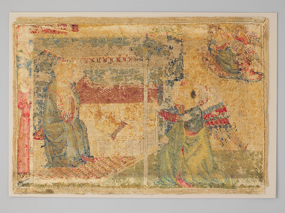 The Annunciation, Silk, cotton, and metallic threads, Italian