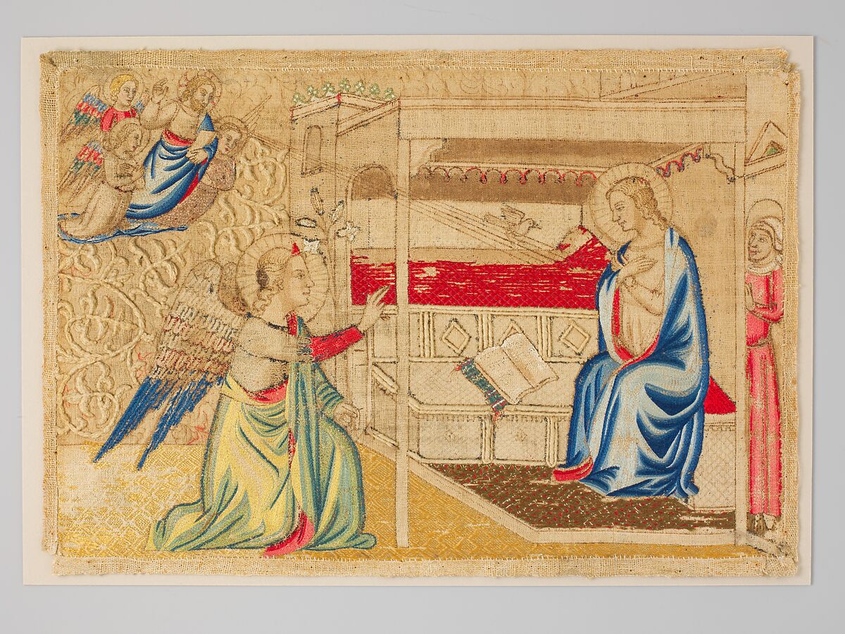 The Annunciation, Silk, cotton, and metallic threads, Italian