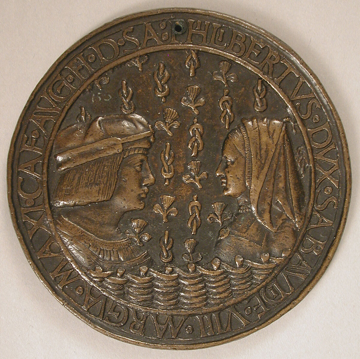 Medal of Duke Philibert II of Savoy (1480–1504) and Margaret of Austria (1480–1530), Copper alloy, French 