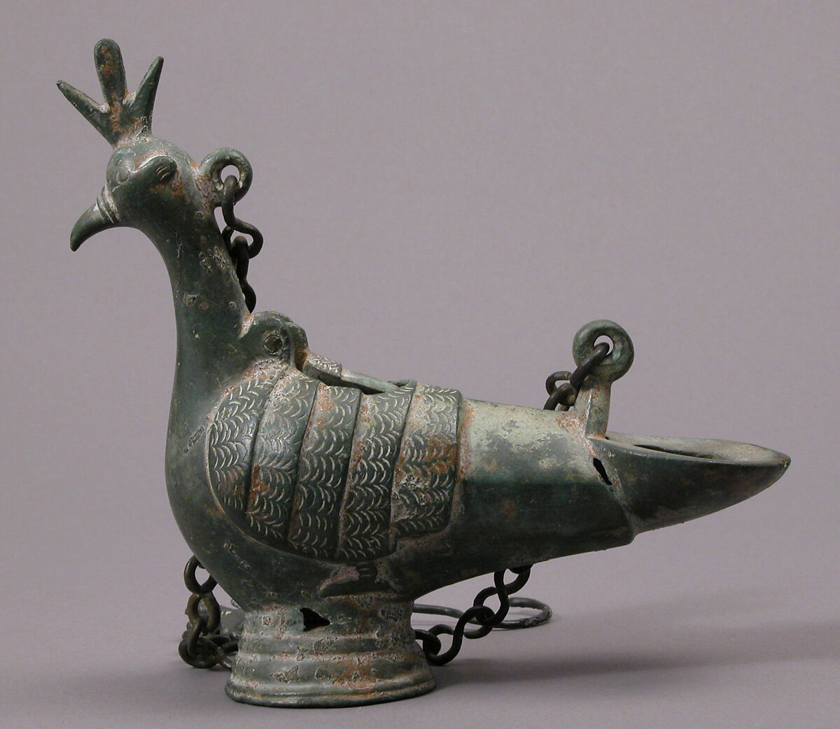 Hanging Lamp in the Form of a Peacock, Copper alloy, cast, Byzantine