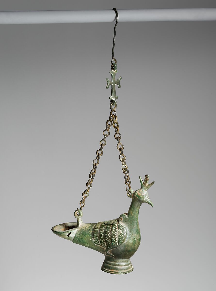 Hanging Lamp in the Form of a Peacock, Copper alloy, cast, Byzantine 